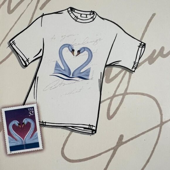 RARE Vintage USPS Swan Love Stamp T-Shirt Commemorating the Swan Stamp - NIB - Picture 2 of 3